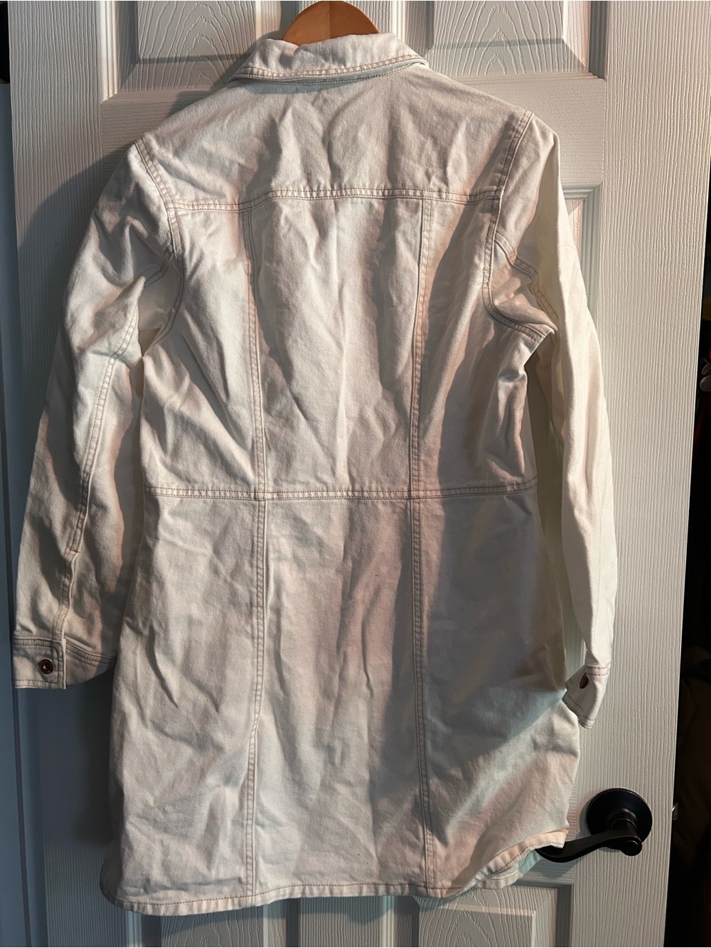 FRYE 100% Cotton White Denim Shirt Bone Cinched Waist Boho Western Rodeo Dress - Picture 10 of 10